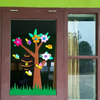 Hiasan Jendela Dinding Kelas Pohon Lebah dan Bunga Sekolah Paud TK SD Pojok Baca Ruang Bermain