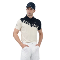 【LE COQ SPORTIF 公雞】高爾夫系列 男款卡其色大LOGO色塊涼感防曬短袖POLO衫 QGT2T206