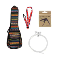 4pcs Ukulele Kit 23inch Ethnic Ukulele Bag+U630 String+Flag Style Strap+Capo Delicate Ukelele Set Musical Instrument Accessories
