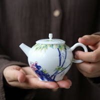 日式陶瓷茶壺家用白瓷個人泡茶器功夫茶具零配件手繪琺瑯彩單壺