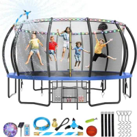 Lyromix Trampoline for Kids and Adults, Outdoor Trampolines with Curved Poles, Pumpkin Shaped Backyard Trampoline with Sprinkler