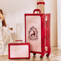 Red Suitcase With Handbag Wedding Dowry Luggage Box Leather High End Pull rod box Combination case a pair of bride dowry box