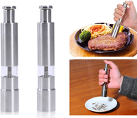 Garam dan lada Grinder Set 2, keluli tahan karat Push Button Grinder reka bentuk moden Thumb Grinder