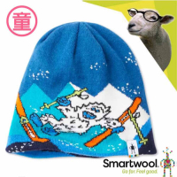 SmartWool 兒童 美麗諾羊毛雙面滑雪怪圓帽_靛藍色