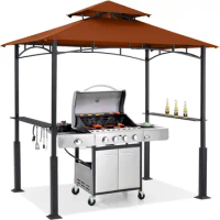 Gazebo Canopy - Outdoor Barbecue gazebo canopy with LED lights, Patio canopy tent, Barbecue and picnic (rust red)