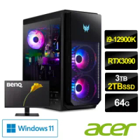 【+BenQ 24型IPS螢幕】ACER Predator PO7-640 i9電競電腦(i9-12900K/64G/3T HDD+2T SSD/RTX3090/W11)
