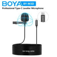 BOYA BY-M3D 6m Professional Type-C Condenser Lavalier Microphone for PC Mobile Phone Android Streaming Blogger Lapel Microphone
