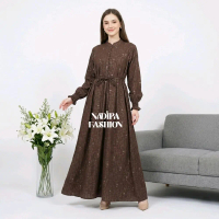 FAHISA gamis maksi bahan embos wolfis ikat pinggang baju wanita muslimah gamis trend busui friendly