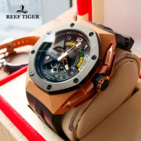 Reef Tiger For Mens Watch Automatic Wristwatch Mechanical Movement Steel Hollow Military Clock 100m Waterproof Sapphire Crystal