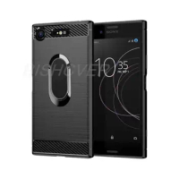 For Sony Xperia XZ1 Compact Brushed Carbon Fiber Soft Silicone Phone Case For Sony Xperia XZ1 Mini Magnetic Ring Stand Cover