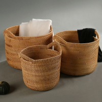 越南藤編衣服桶創意家用提手臟衣籃竹編收納籃手編整理簍儲物籃子