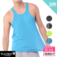 【PLAYBOY】3件組 輕肌感琱絲吸排透氣挖背背心-廠出(台灣製/男背心)