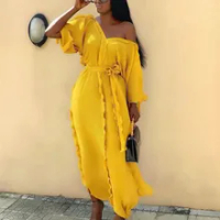 Baru Gaun Afrika untuk Wanita Dashiki Falbala Gaun Afrika Pakaian Bazin Riche Seksi Pleat V-Leher Panjang Afrika Maxi Dress Wanita