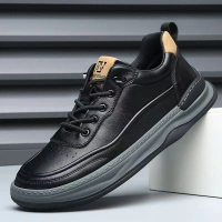 Men's spring new versatile business casual stylish black warrior sneakers, leather shoes, casual sho
