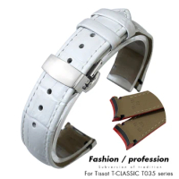 18mm Cow Leather Watchband Fit for Tissot T035.207 T035 Women 32mm Watch Dial Cowhide Strap Purple White Bracelets Free Tools