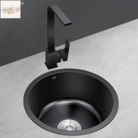 納米黑色304不銹鋼 水槽小單槽 吧臺 陽臺圓形洗手盆加厚 拉絲盆