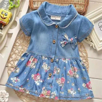 Skirt Denim Musim Panas Perempuan, Skirt Bunga Denim Lembut, Pakaian Puteri Bayi, [Skirt Denim Nipis