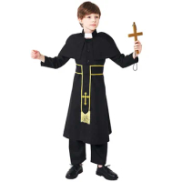 Halloween Costumes for Boys Kids Children Religious Pastor Father Priest Costume Fantasia Cosplay Clothing