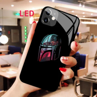 Star Wars Boba Fett Luminous Tempered Glass phone case For Apple iphone 12 11 Pro Max XS mini Protect LED Backlight Cool cover