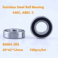 100pcs/lot S6004-2RS S6004RS 20*40*12 mm ABEC-5 Stainless steel Deep Groove Ball bearing Double Rubber cover 20×42×12 mm