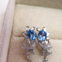 JY Solid 18k Gold Nature Blue Aquamarine Gemstones 0.570ct Studs Dangle Earrings for Women Fine Jewelry Birthday Presents