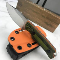BM 15017 Hunt Hidden Canyon Hunter Fixed Blade Knife 2.79" S90V Drop Point, Richlite/Orange G10 Handles Gift Leather Sheath