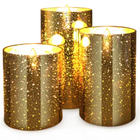 New broken gold glass battery candles led three sets of swinging wobbling simulation flame LED candle light