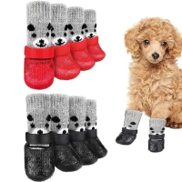 A Boutique  Waterproof Pet Boots Shoes Socks with Adjustable Drawstring Anti-Slip Cats Dogs Rubber S