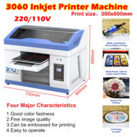UV DTG Inkjet Printer Machine 3060 Full Automatic Flatbed Photo USB Infrared Ray Measure 300X600mm 2880 DPI Printing with Ink