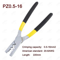 PZ0.5-16 wire crimping pliers for insulated and non-insulated ferrules terminal crimping capacity 0.5-16mm2 AWG 20-5 tool