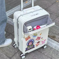 New Fashion front pocket Brand Rolling Luggage 20/22/24/26 inch boarding password suitcase aluminum frame trolley luggage