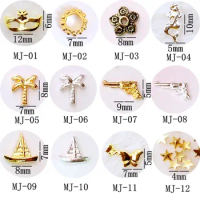 50pcs/pack metal nail art mask flower mermaid palm gun sailboat butterfly star 3d jewelry gel nails sticker decoration art tools
