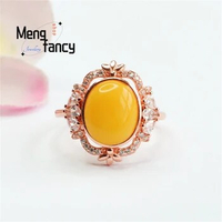 Natural Honey Wax Chicken Oil Yellow Amber Three Petal Flower Ring Simple Versatile Fashion Exquisite Personalized Women Jewelry