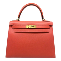 【Hermes 愛馬仕】KELLY 28CM 橘紅金釦 EPSOM皮革 外縫線 /A刻(EPSOM皮革 外縫線 28CM KELLY)