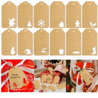 48/96/144Pcs Christmas Kraft Paper Hollow Hanging Tag Gift Packaging Decoration DIY Message Card Blessing Card Hanging Tag