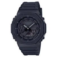 【CASIO 卡西歐】G-SHOCK 雙顯錶 碳纖維防護構造 極簡風格 樹脂錶帶 防水200米(GA-2100-1A1)