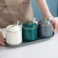 現輕奢陶瓷調料罐家用北歐創意調味瓶罐廚房用品鹽罐味精調味盒套裝