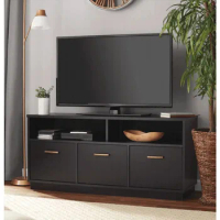 Living room furniture 3 door TV cabinet console for TVs up to 50 inches, black wood finish
