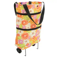 1pc Collapsible Trolley Bag Oxford Cloth Shopping Bag Large Capacity Shopping Cart Reusable Folding Shopping Bag With Wheel