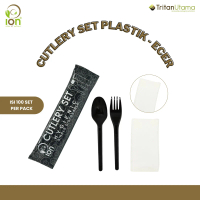 Set Sendok Garpu Plastik Tissue Steril Higenis Cutlery Food Grade Premium Sekali Pakai ION - GROSIR