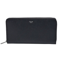 【CELINE】經典品牌字母LOGO粒面牛皮拉鍊長夾(黑色10B553BEL.38SI)