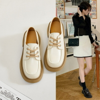 樂福鞋女真皮厚底2023新款復古黑色單鞋女百搭英倫風系帶小皮鞋女