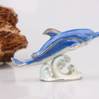 Dolphin Display Statue Crystal Dolphin Trinket Jewelry Box ADORABLE DOLPHIN PEWTER BEJEWELED HINGED TRINKET BOX