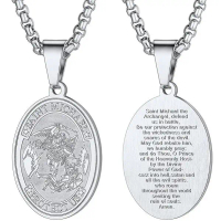 Saint Benedict/Michael Medal Necklace, 316L Stainless Steel Virgin Mary Necklace For Men Women, Bibl