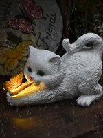 可愛貓咪太陽能燈擺件花園裝飾小夜燈戶外樹脂工藝品陽臺庭院布置