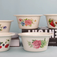 New Fashion Enamel Pot Household Thickening Retro Kitchen Supplies Pot Porcelain Iron Seasoning Pot Salad Bowl Kitchen Supplies