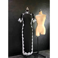 【女神婚紗禮服】和服正絹布料重手工蕾絲打造黑色旗袍(黑色旗袍 正絹布料 晚宴旗袍)