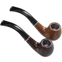 Retro Resin Ebony Smoking Pipe Curved Tobacco Pipe Handheld Bent Pipe Smoke Filter Herb Grinder Cigarette Accessories Men Gadget