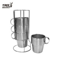 【Treewalker露遊】304不銹鋼咖啡杯(含架)4入 居家 露營 咖啡杯 花茶杯 套杯組