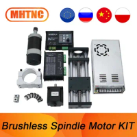 Air cooled 0.4KW/0.5KW brushless electric spindle 12A/14A 12000 rpm Brushless Spindle Motor kit ER11 Collets For CNC 100mm-500mm